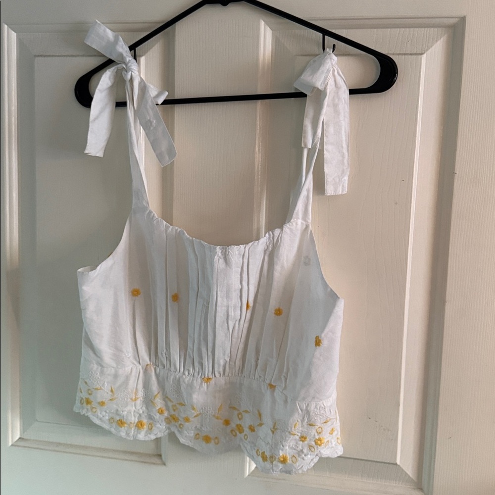 Forever 21 White Top with Yellow Floral Details